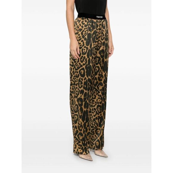 TOM FORD Leopard Print Silk Pajama Pants Women BROWN - Picture 5 of 5